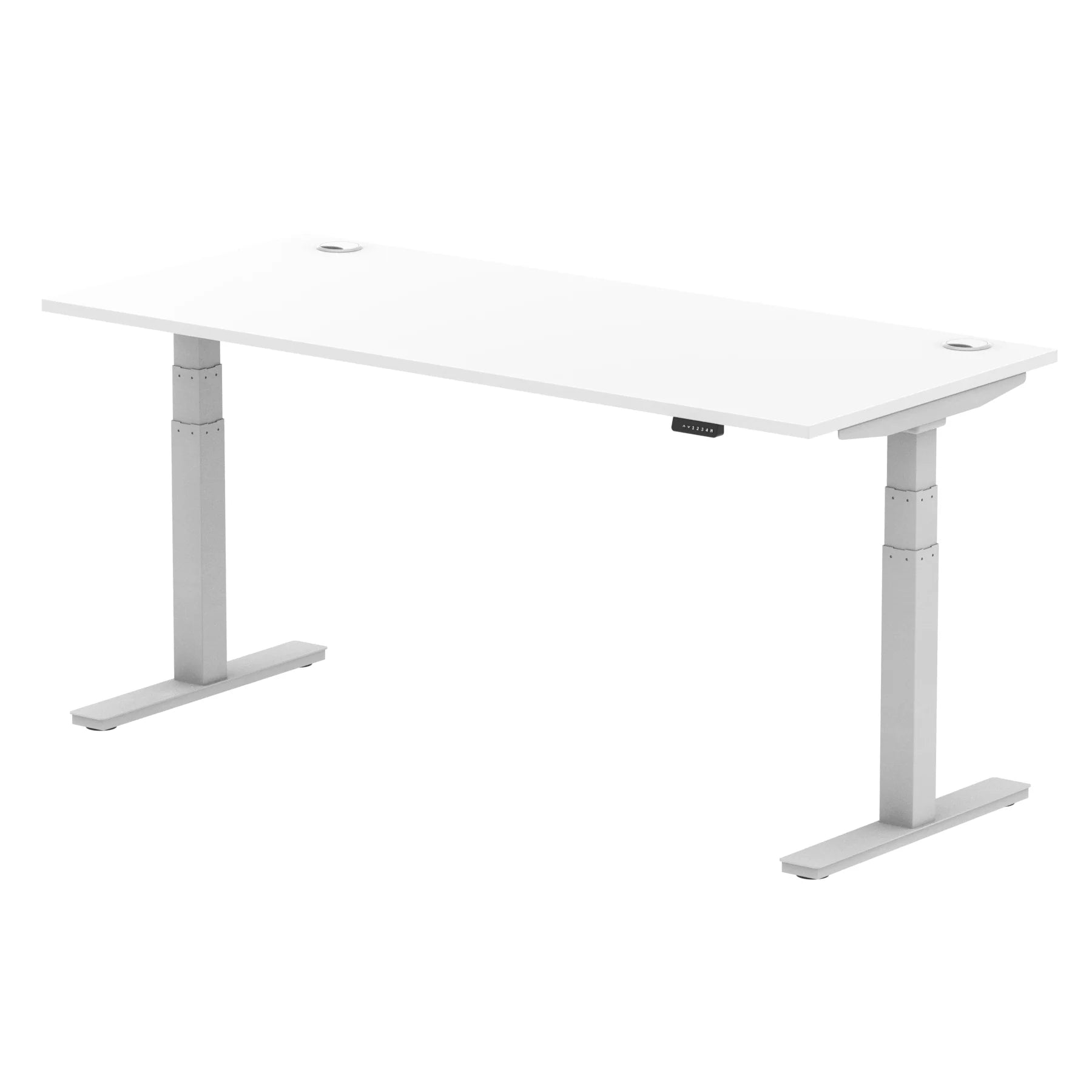 Air 800mm Height Adjustable Office Desk White Top Cable Ports Silver Leg - Price Crash Furniture