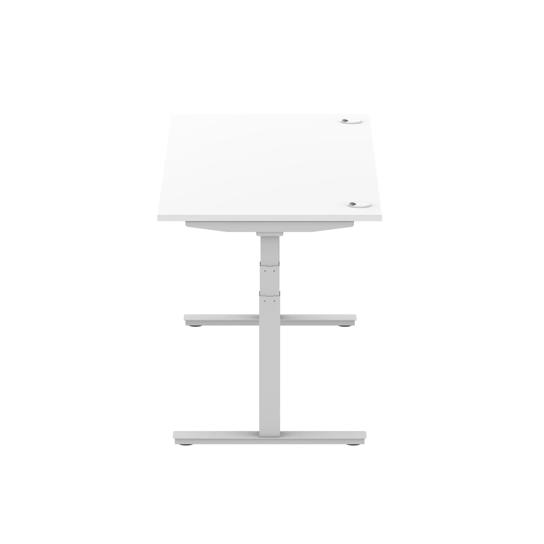 Air 800mm Height Adjustable Office Desk White Top Cable Ports Silver Leg - Price Crash Furniture