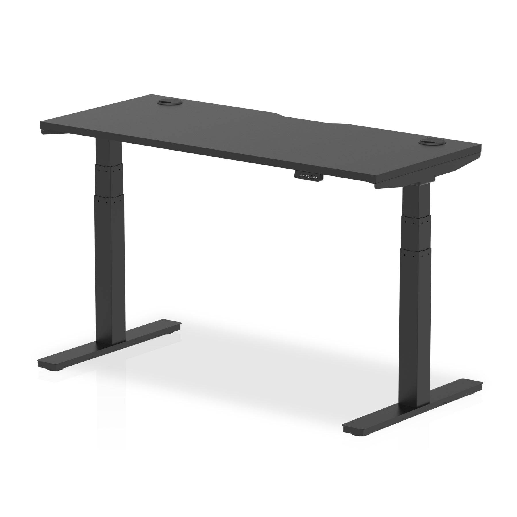 Air Black Series 600mm Height Adjustable Office Desk Black Top with Cable Ports Black Leg - Price Crash Furniture