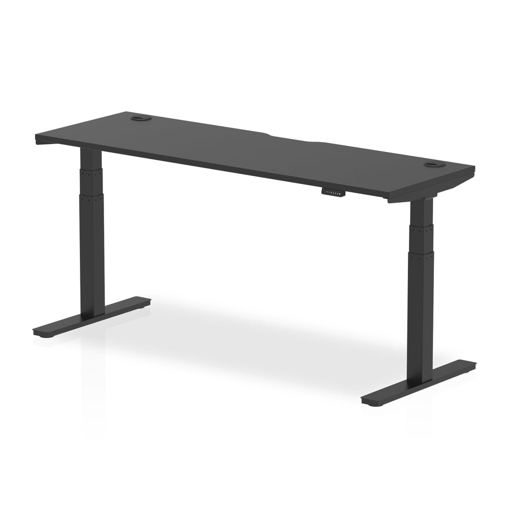 Air Black Series 600mm Height Adjustable Office Desk Black Top with Cable Ports Black Leg - Price Crash Furniture