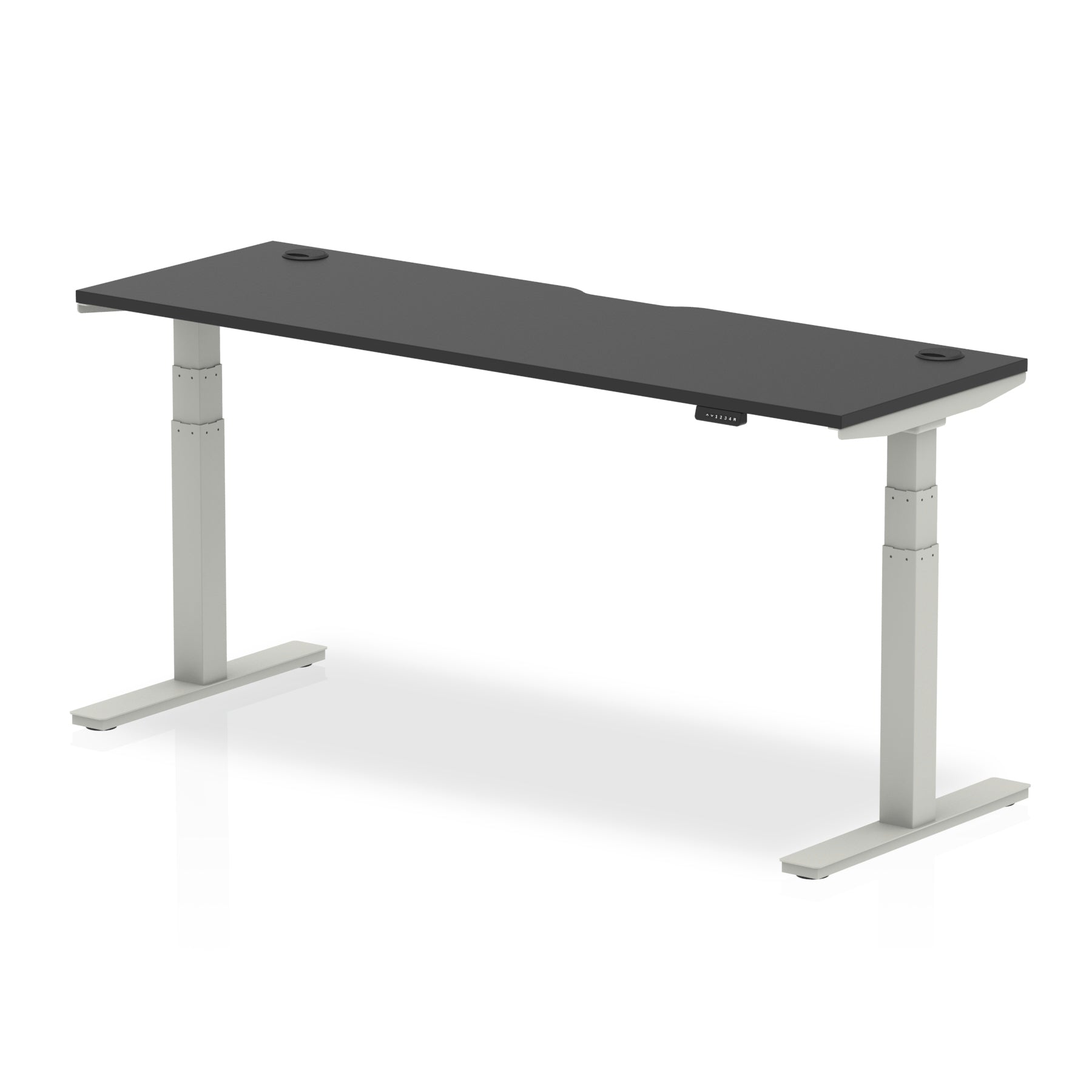 Air Black Series 600mm Height Adjustable Office Desk Black Top with Cable Ports Silver Leg - Price Crash Furniture