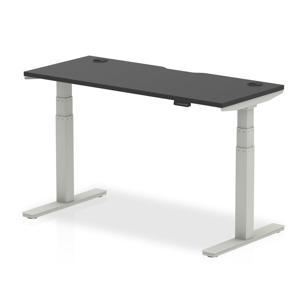 Air Black Series 600mm Height Adjustable Office Desk Black Top with Cable Ports Silver Leg - Price Crash Furniture