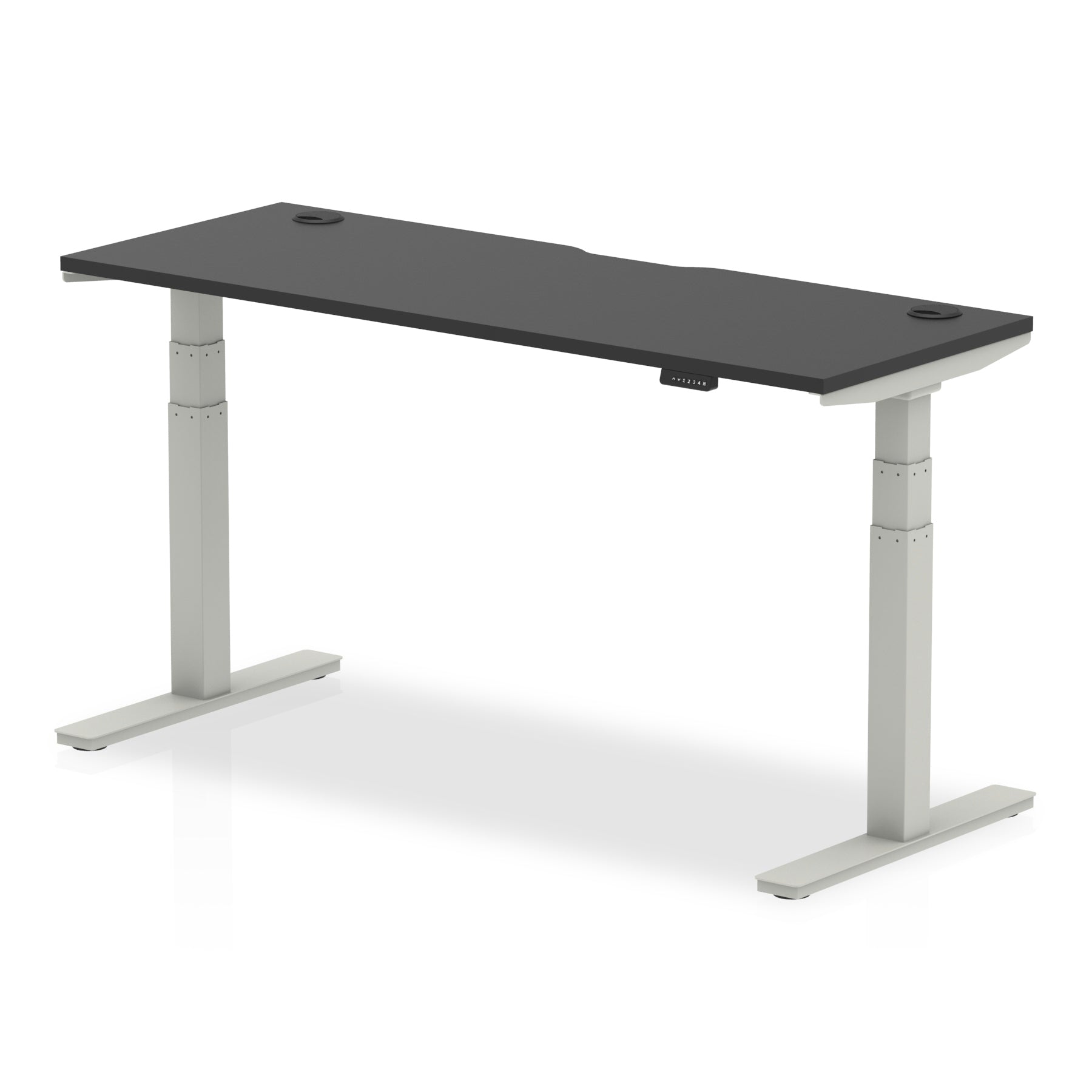 Air Black Series 600mm Height Adjustable Office Desk Black Top with Cable Ports Silver Leg - Price Crash Furniture