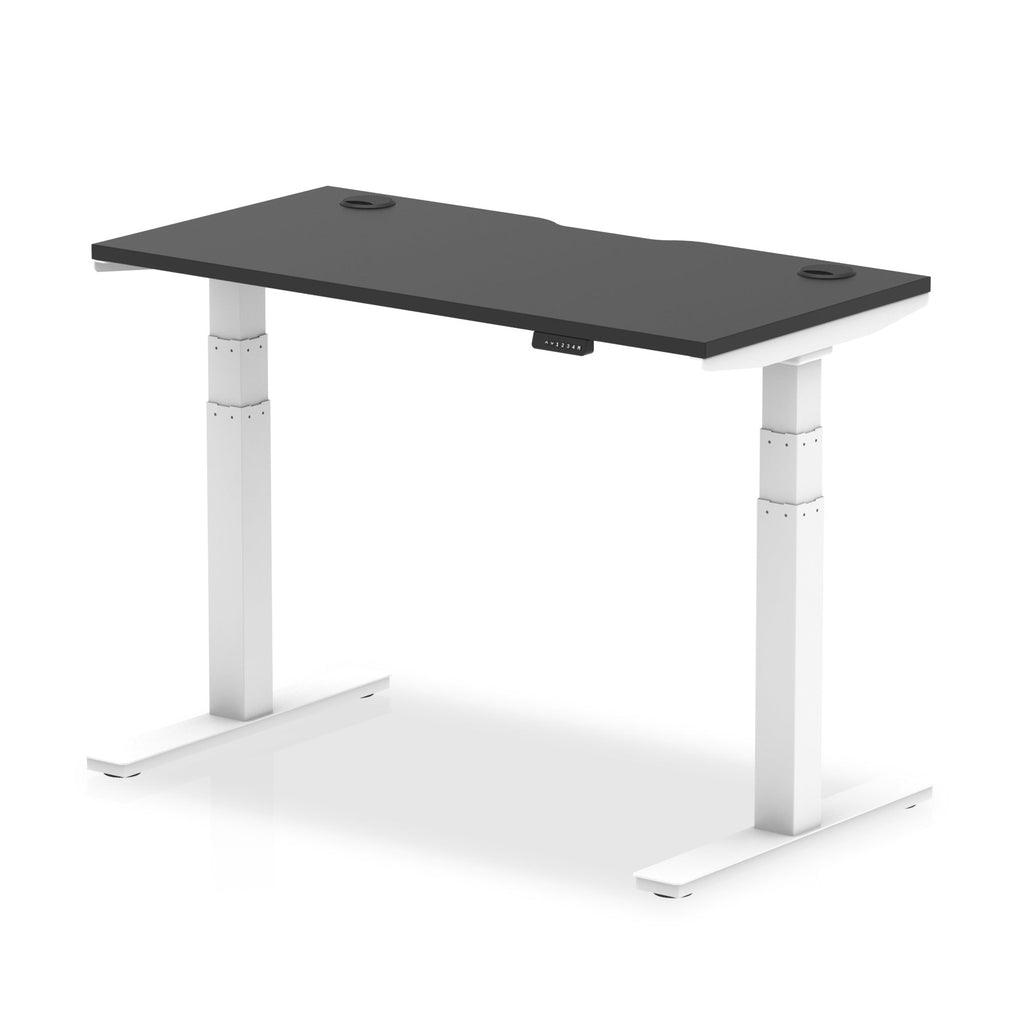 Air Black Series 600mm Height Adjustable Office Desk Black Top with Cable Ports White Leg - Price Crash Furniture