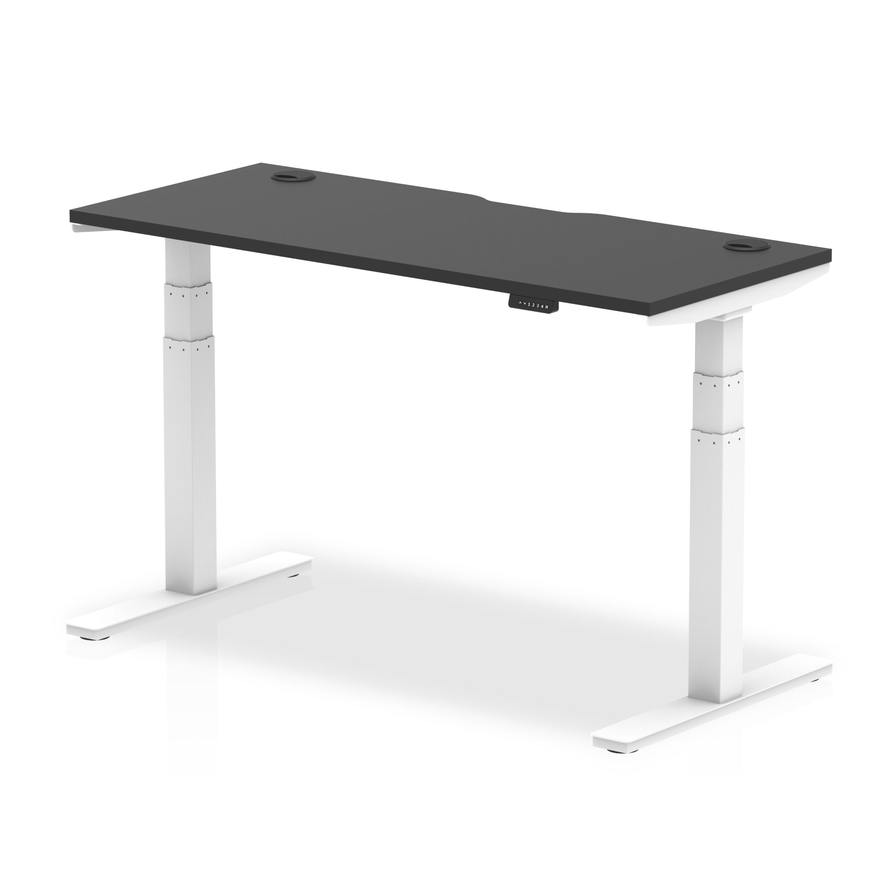 Air Black Series 600mm Height Adjustable Office Desk Black Top with Cable Ports White Leg - Price Crash Furniture