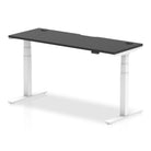 Air Black Series 600mm Height Adjustable Office Desk Black Top with Cable Ports White Leg - Price Crash Furniture