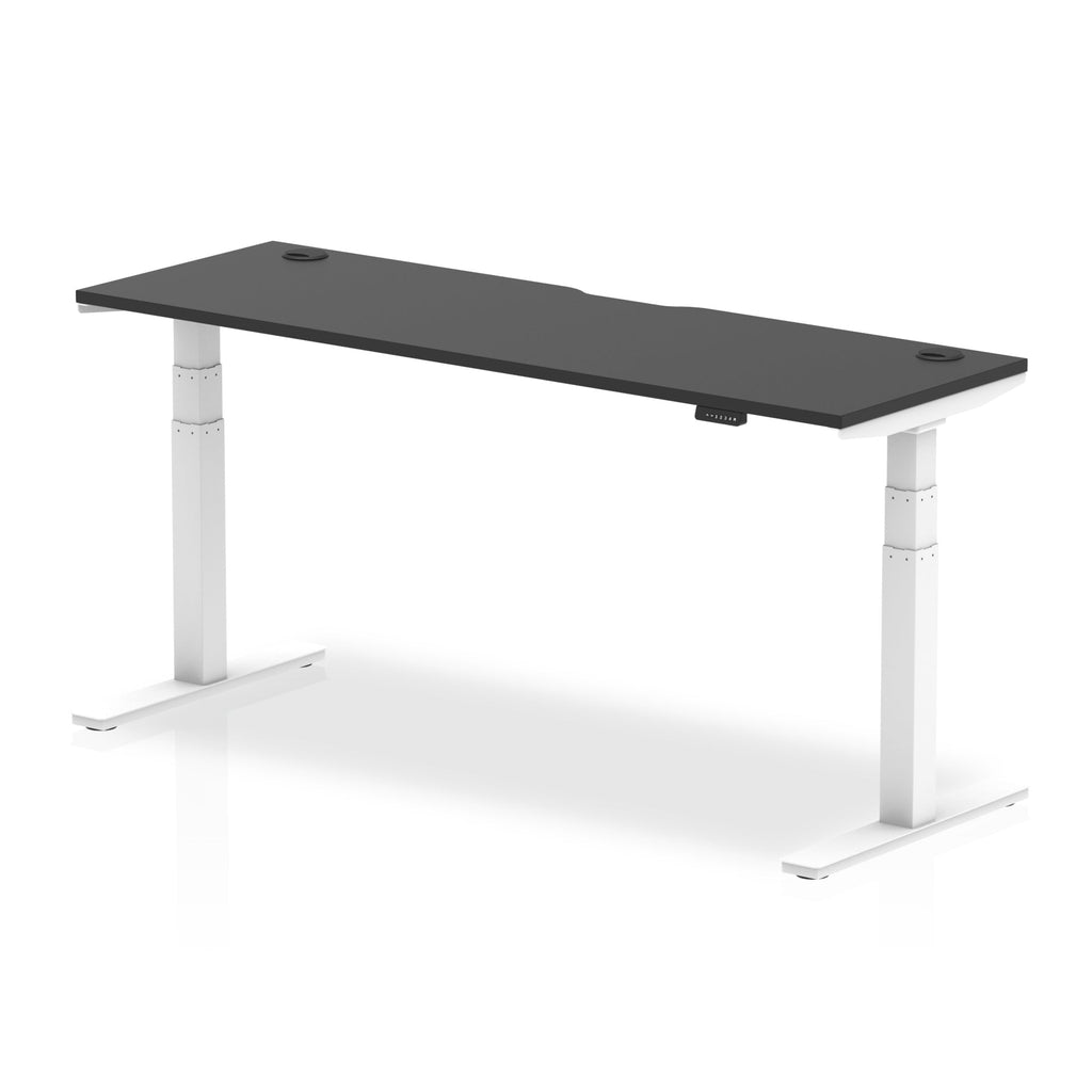 Air Black Series 600mm Height Adjustable Office Desk Black Top with Cable Ports White Leg - Price Crash Furniture