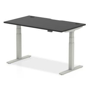 Air Black Series 800mm Height Adjustable Office Desk Black Top with Cable Ports Silver Leg - Price Crash Furniture