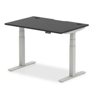 Air Black Series 800mm Height Adjustable Office Desk Black Top with Cable Ports Silver Leg - Price Crash Furniture