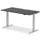 Air Black Series 800mm Height Adjustable Office Desk Black Top with Cable Ports Silver Leg - Price Crash Furniture