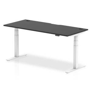 Air Black Series 800mm Height Adjustable Office Desk Black Top with Cable Ports White Leg - Price Crash Furniture