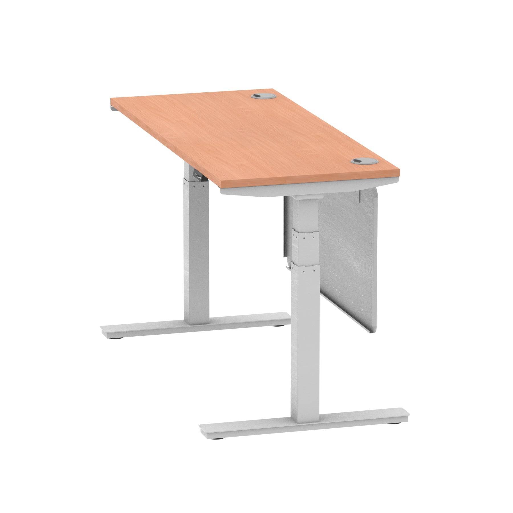 Air Modesty 600mm Height Adjustable Office Desk Beech Top Cable Ports Silver Leg With Silver Steel Modesty Panel - Price Crash Furniture