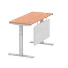 Air Modesty 600mm Height Adjustable Office Desk Beech Top Cable Ports Silver Leg With Silver Steel Modesty Panel - Price Crash Furniture