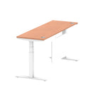 Air Modesty 600mm Height Adjustable Office Desk Beech Top Cable Ports White Leg With White Steel Modesty Panel - Price Crash Furniture