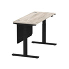 Air Modesty 600mm Height Adjustable Office Desk Grey Oak Top Cable Ports Black Leg With Black Steel Modesty Panel - Price Crash Furniture