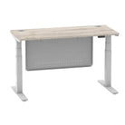 Air Modesty 600mm Height Adjustable Office Desk Grey Oak Top Cable Ports Silver Leg With Silver Steel Modesty Panel - Price Crash Furniture