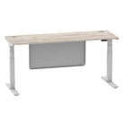 Air Modesty 600mm Height Adjustable Office Desk Grey Oak Top Cable Ports Silver Leg With Silver Steel Modesty Panel - Price Crash Furniture