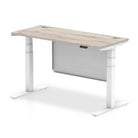 Air Modesty 600mm Height Adjustable Office Desk Grey Oak Top Cable Ports White Leg With White Steel Modesty Panel - Price Crash Furniture