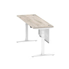 Air Modesty 600mm Height Adjustable Office Desk Grey Oak Top Cable Ports White Leg With White Steel Modesty Panel - Price Crash Furniture