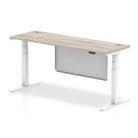 Air Modesty 600mm Height Adjustable Office Desk Grey Oak Top Cable Ports White Leg With White Steel Modesty Panel - Price Crash Furniture