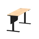 Air Modesty 600mm Height Adjustable Office Desk Maple Top Cable Ports Black Leg With Black Steel Modesty Panel - Price Crash Furniture