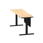 Air Modesty 600mm Height Adjustable Office Desk Maple Top Cable Ports Black Leg With Black Steel Modesty Panel - Price Crash Furniture