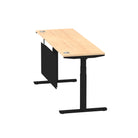 Air Modesty 600mm Height Adjustable Office Desk Maple Top Cable Ports Black Leg With Black Steel Modesty Panel - Price Crash Furniture