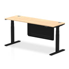 Air Modesty 600mm Height Adjustable Office Desk Maple Top Cable Ports Black Leg With Black Steel Modesty Panel - Price Crash Furniture