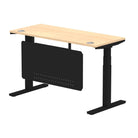 Air Modesty 600mm Height Adjustable Office Desk Maple Top Cable Ports Black Leg With Black Steel Modesty Panel - Price Crash Furniture