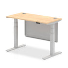 Air Modesty 600mm Height Adjustable Office Desk Maple Top Cable Ports Silver Leg With Silver Steel Modesty Panel - Price Crash Furniture