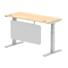 Air Modesty 600mm Height Adjustable Office Desk Maple Top Cable Ports Silver Leg With Silver Steel Modesty Panel - Price Crash Furniture