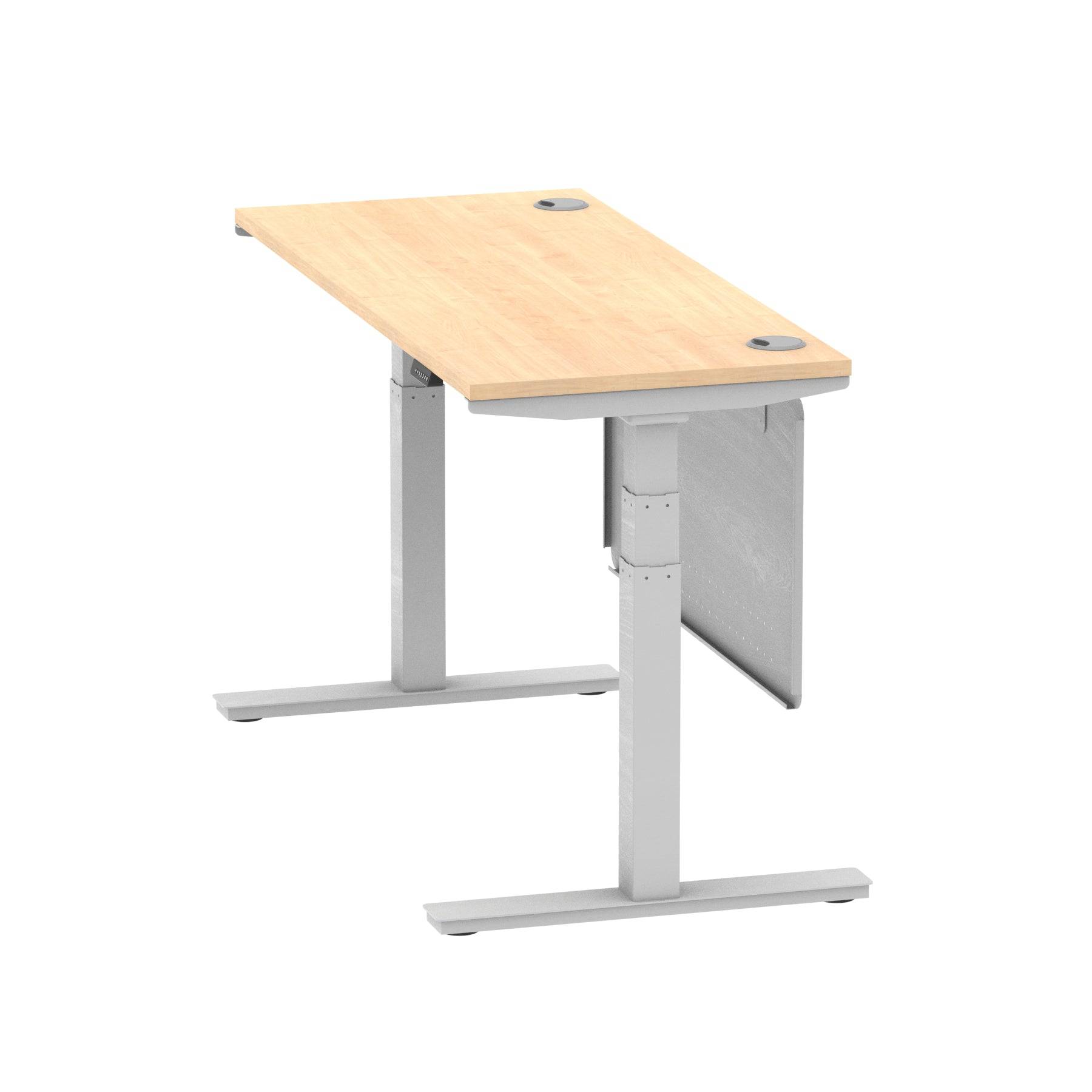 Air Modesty 600mm Height Adjustable Office Desk Maple Top Cable Ports Silver Leg With Silver Steel Modesty Panel - Price Crash Furniture