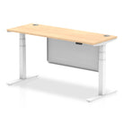 Air Modesty 600mm Height Adjustable Office Desk Maple Top Cable Ports White Leg With White Steel Modesty Panel - Price Crash Furniture