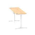 Air Modesty 600mm Height Adjustable Office Desk Maple Top Cable Ports White Leg With White Steel Modesty Panel - Price Crash Furniture