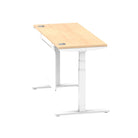 Air Modesty 600mm Height Adjustable Office Desk Maple Top Cable Ports White Leg With White Steel Modesty Panel - Price Crash Furniture