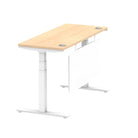 Air Modesty 600mm Height Adjustable Office Desk Maple Top Cable Ports White Leg With White Steel Modesty Panel - Price Crash Furniture