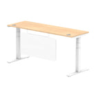 Air Modesty 600mm Height Adjustable Office Desk Maple Top Cable Ports White Leg With White Steel Modesty Panel - Price Crash Furniture