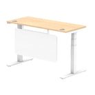 Air Modesty 600mm Height Adjustable Office Desk Maple Top Cable Ports White Leg With White Steel Modesty Panel - Price Crash Furniture