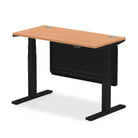 Air Modesty 600mm Height Adjustable Office Desk Oak Top Cable Ports Black Leg With Black Steel Modesty Panel - Price Crash Furniture