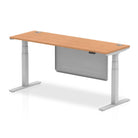 Air Modesty 600mm Height Adjustable Office Desk Oak Top Cable Ports Silver Leg With Silver Steel Modesty Panel - Price Crash Furniture