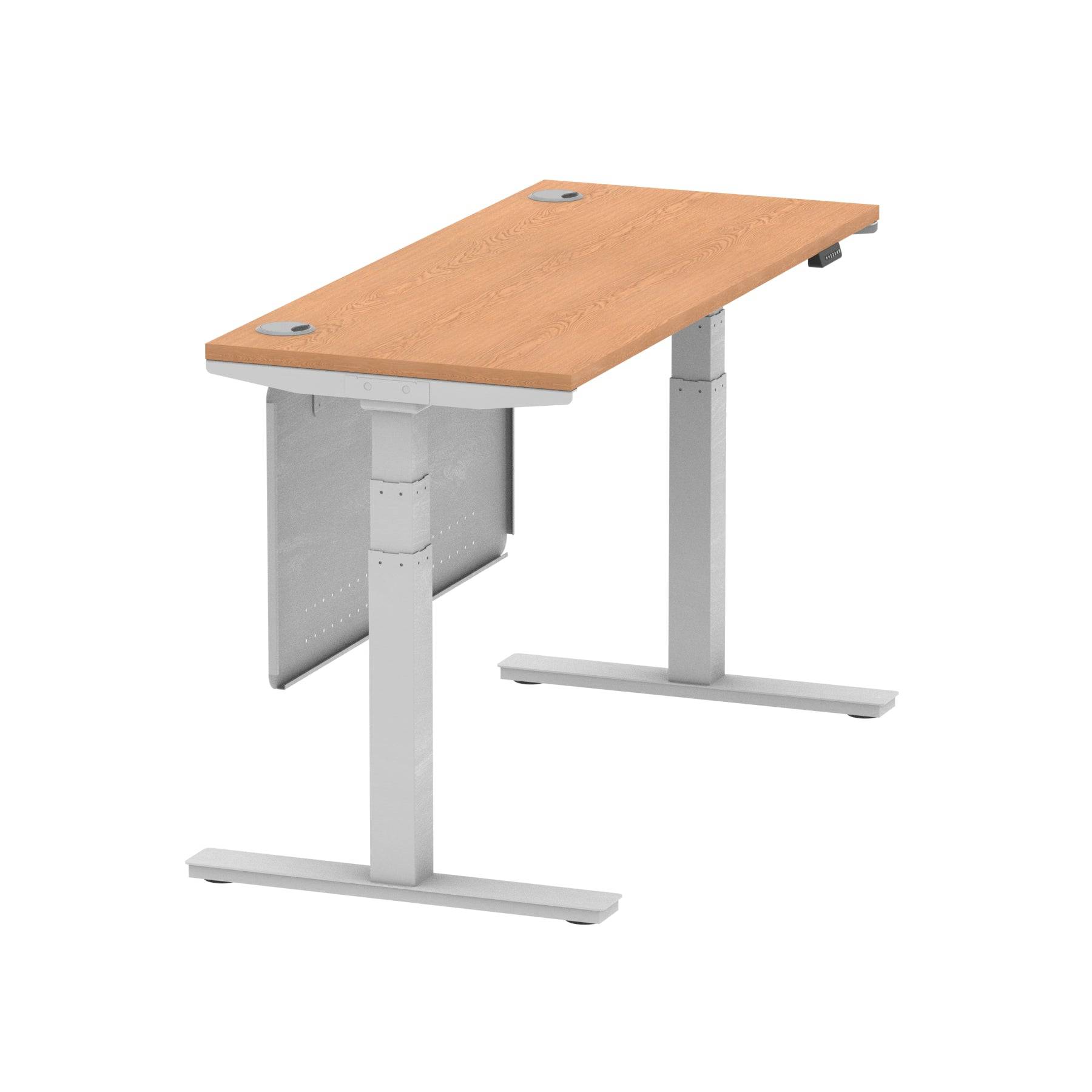 Air Modesty 600mm Height Adjustable Office Desk Oak Top Cable Ports Silver Leg With Silver Steel Modesty Panel - Price Crash Furniture