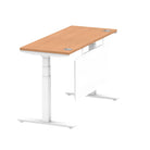 Air Modesty 600mm Height Adjustable Office Desk Oak Top Cable Ports White Leg With White Steel Modesty Panel - Price Crash Furniture