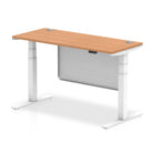 Air Modesty 600mm Height Adjustable Office Desk Oak Top Cable Ports White Leg With White Steel Modesty Panel - Price Crash Furniture