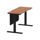 Air Modesty 600mm Height Adjustable Office Desk Walnut Top Cable Ports Black Leg With Black Steel Modesty Panel - Price Crash Furniture