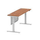 Air Modesty 600mm Height Adjustable Office Desk Walnut Top Cable Ports Silver Leg With Silver Steel Modesty Panel - Price Crash Furniture