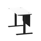 Air Modesty 600mm Height Adjustable Office Desk White Top Cable Ports Black Leg With Black Steel Modesty Panel - Price Crash Furniture