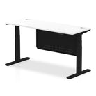 Air Modesty 600mm Height Adjustable Office Desk White Top Cable Ports Black Leg With Black Steel Modesty Panel - Price Crash Furniture