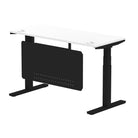 Air Modesty 600mm Height Adjustable Office Desk White Top Cable Ports Black Leg With Black Steel Modesty Panel - Price Crash Furniture