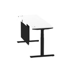 Air Modesty 600mm Height Adjustable Office Desk White Top Cable Ports Black Leg With Black Steel Modesty Panel - Price Crash Furniture