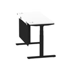 Air Modesty 600mm Height Adjustable Office Desk White Top Cable Ports Black Leg With Black Steel Modesty Panel - Price Crash Furniture